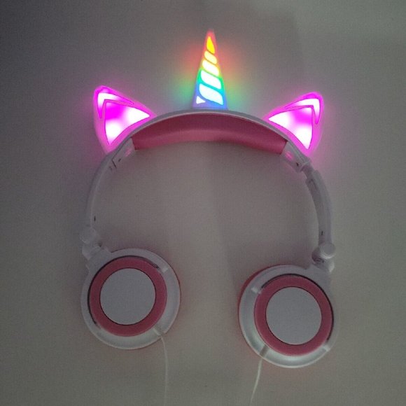 Art+Sound Unicorn LED Light Up Folding Headphones 3.5mm Wired White Pink Glam - Picture 2 of 14